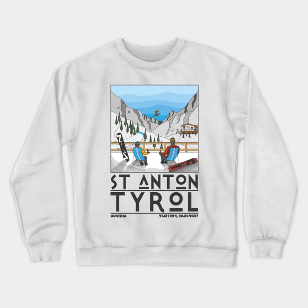 St Anton, Tyrol, Austria Retro Travel Crewneck Sweatshirt by JDP Designs